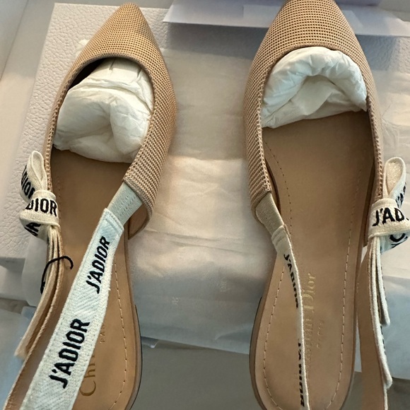 Dior Beige Textured J'Adior Slingback Flats NWT - Picture 2 of 6